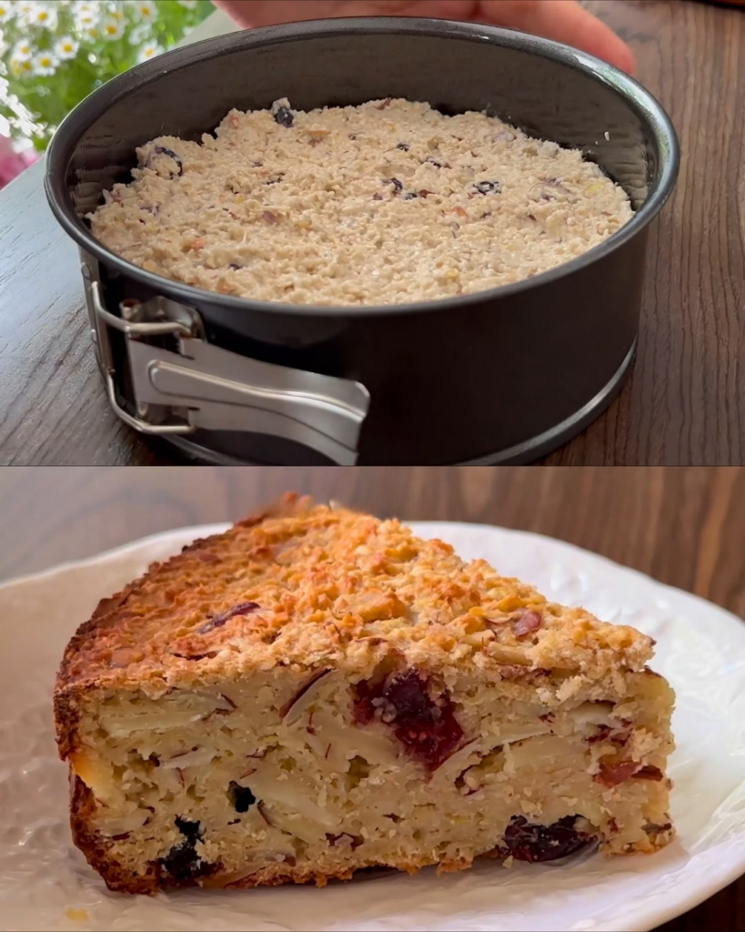 Tarta saludable de manzana, arándanos, avena y almendras